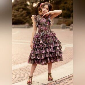 Joyfolie Anouk Petticoat Dress Currant Floral Girls Size 12 Ruffle Lace